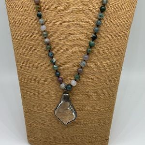 8mm green agate necklace crystal drop pendant